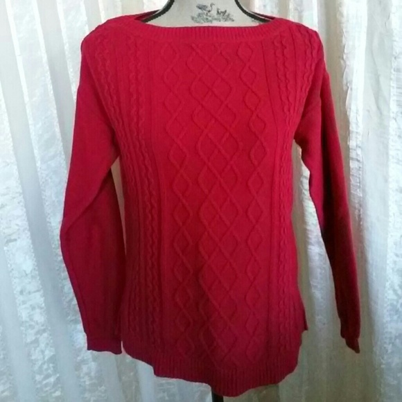 CHAPS Classic Cable knit Red Sweater - Picture 1 of 3